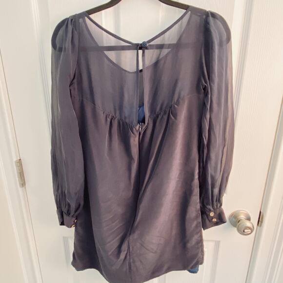 Leona by Lauren Leonard Dress Womens 6 Navy Silk Sheer Sleeve Chiffon Sweetheart - Picture 5 of 6